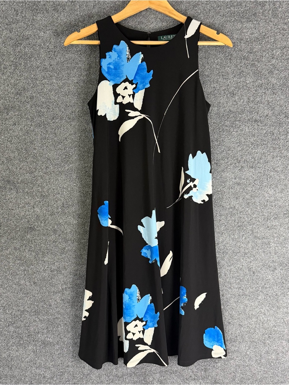 Lauren Ralph Lauren Womens Watercolor Floral Sleeveless Dress Size 4 Black Blue